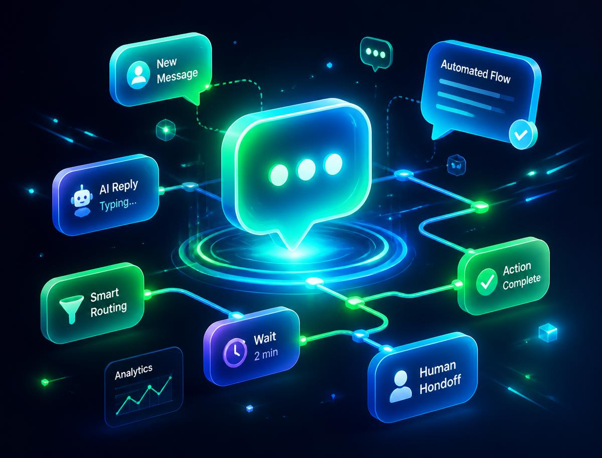 Diagrama del flujo automatizado de WhatsApp con respuestas de inteligencia artificial y traspaso a un asesor