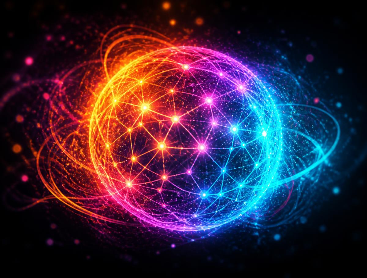 Esfera de nodos de inteligencia artificial que representa la comunidad menteabierta.com